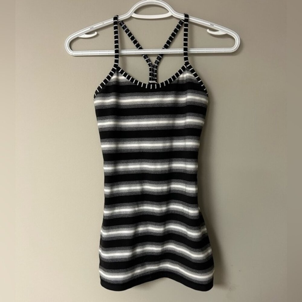 Lululemon Power Y Luon Capilano Black & White Stripe Tank Top